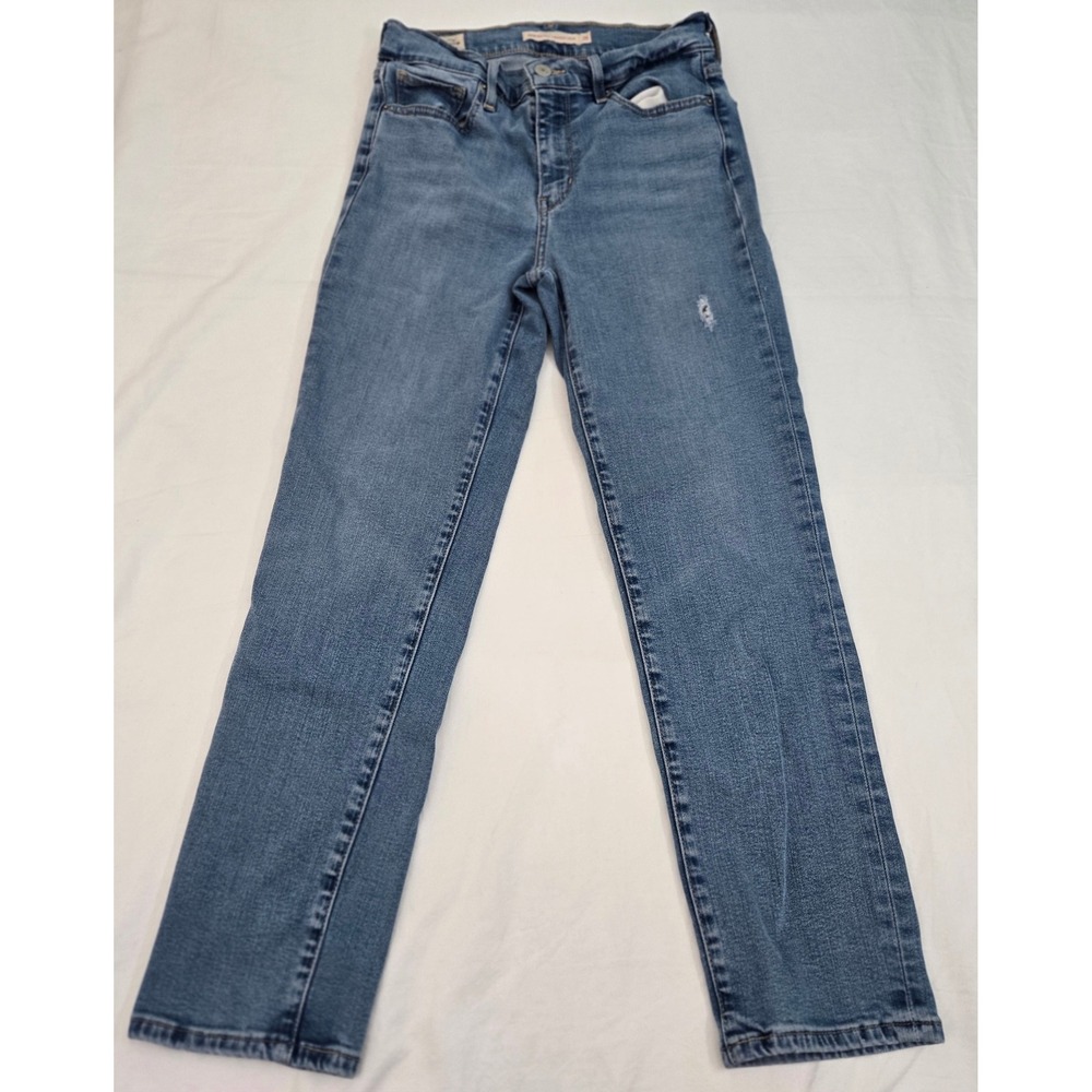 LEVIS PREMIUM 724‎ High Rise Straight Crop Jeans W26 THRASH Distressed Stretch